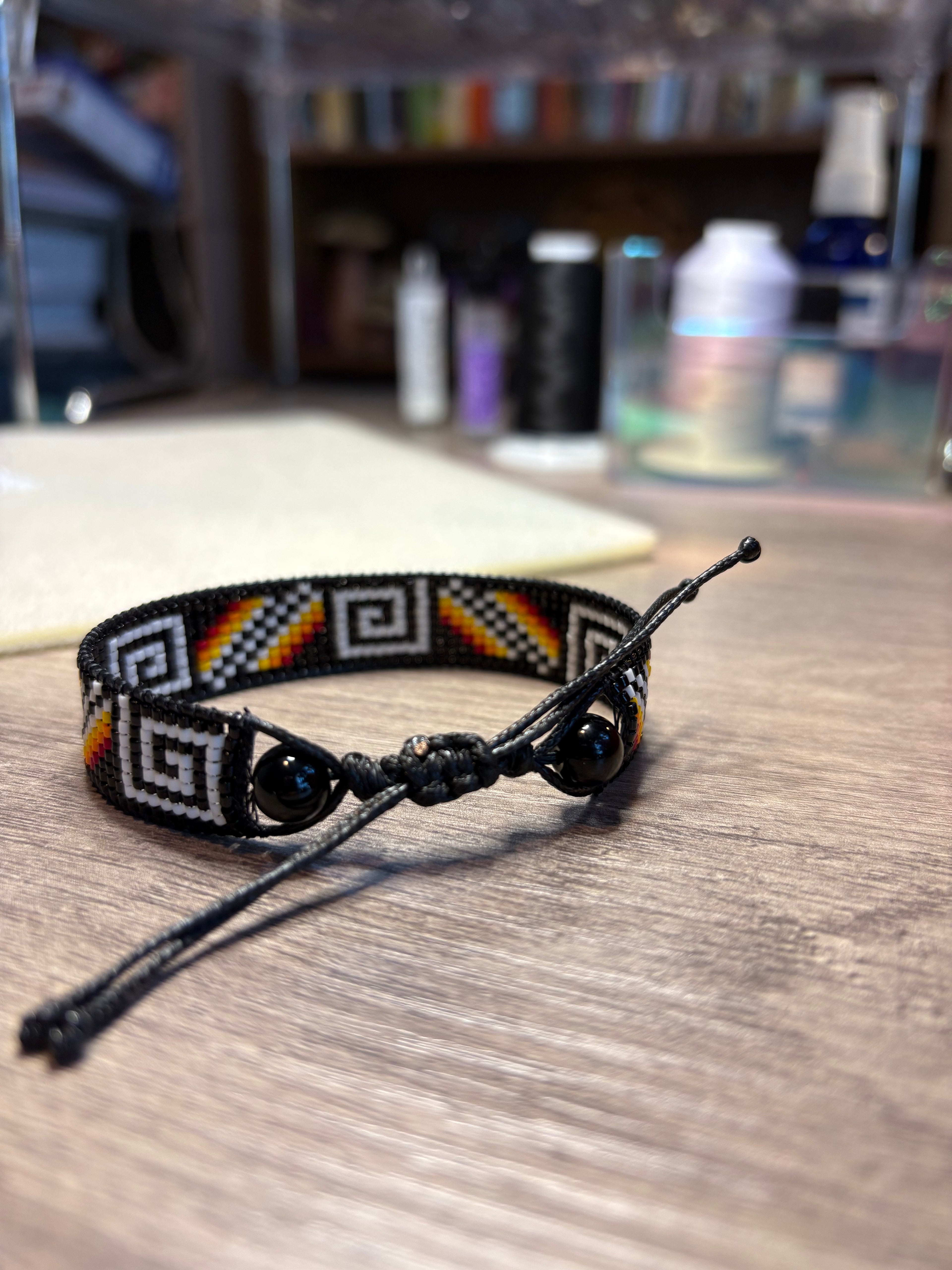 Black Sunburst Spiral beaded bracelet