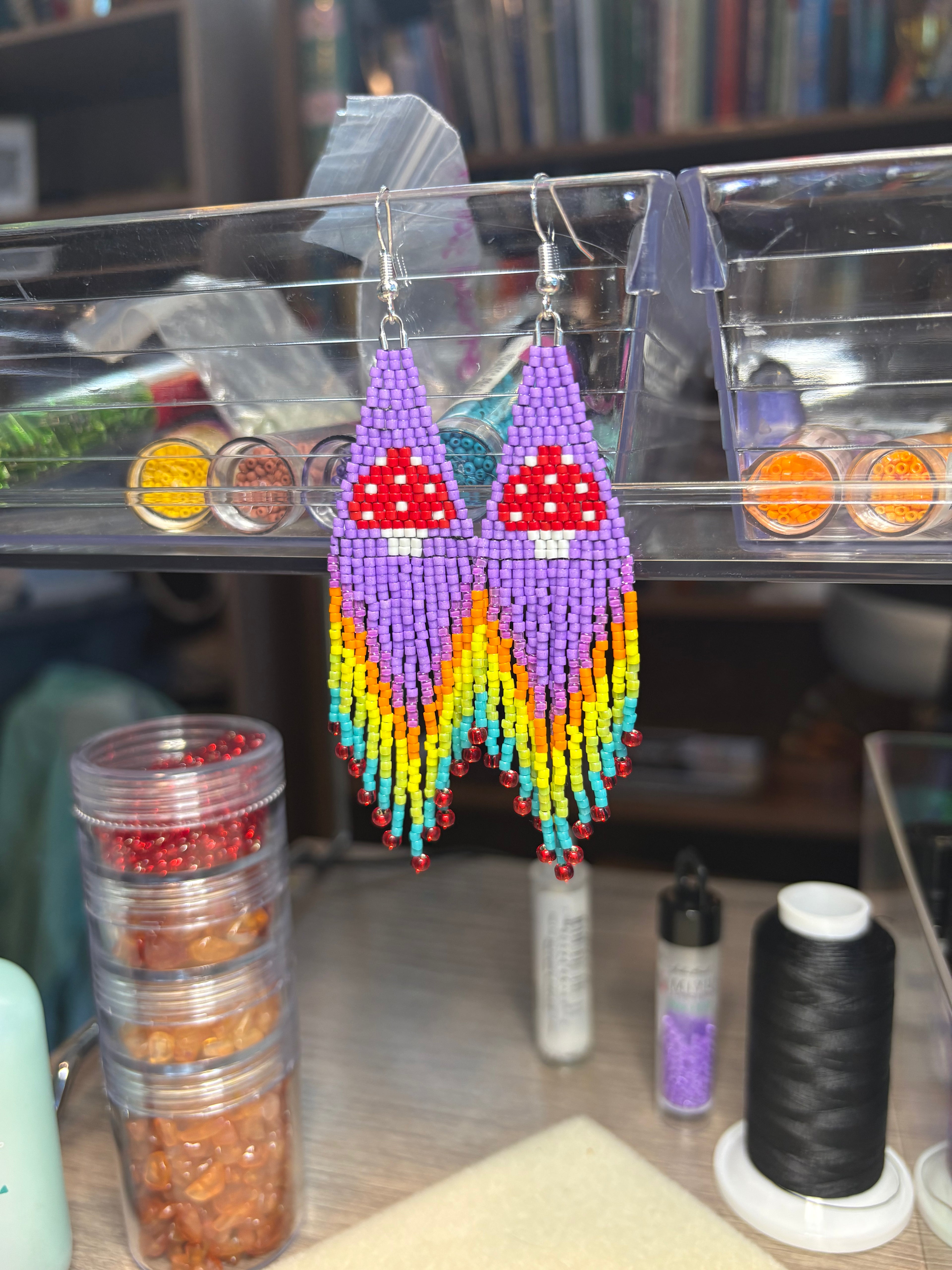 Mushroom Rainbow fringe earrings