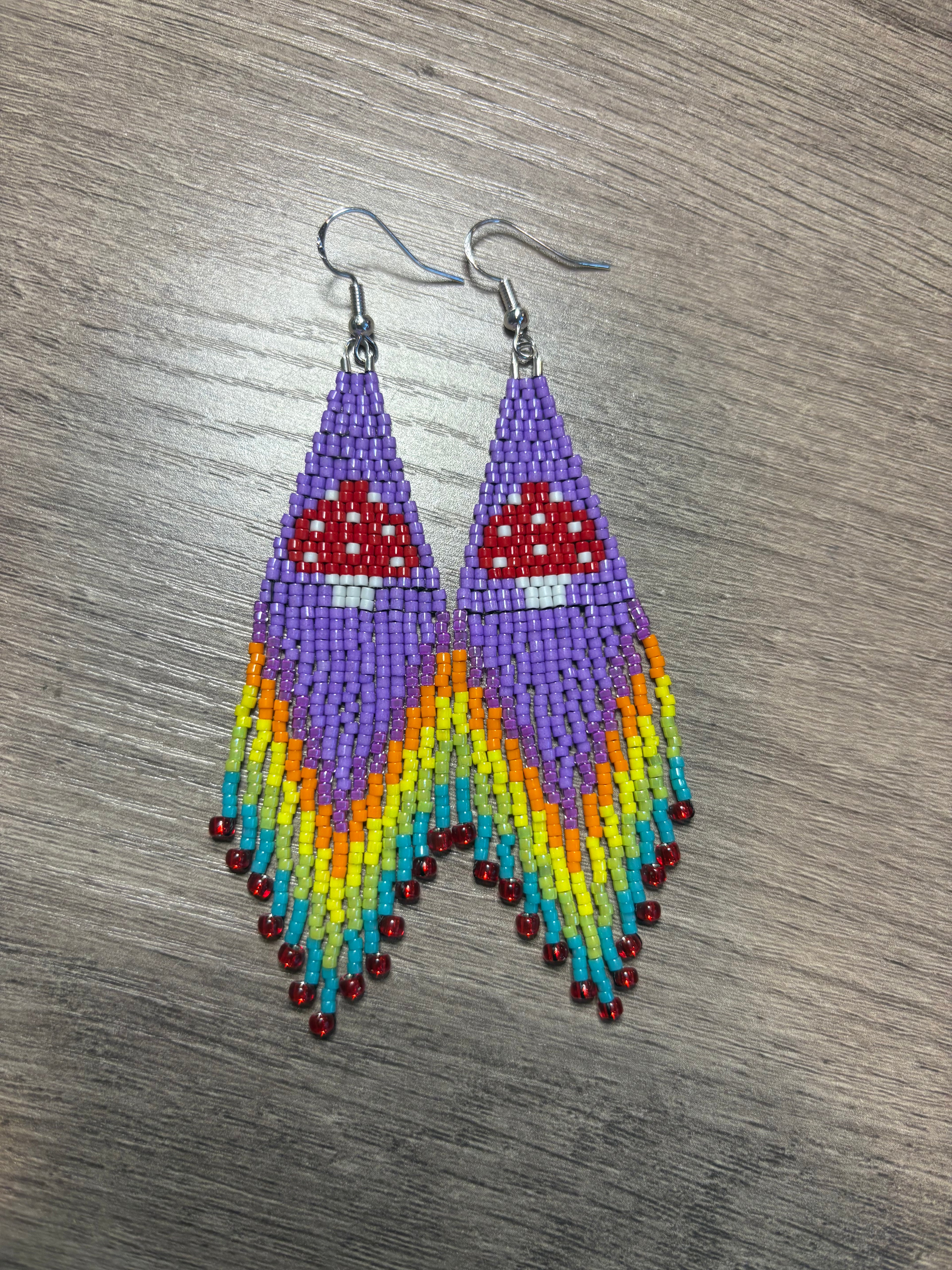 Mushroom Rainbow fringe earrings