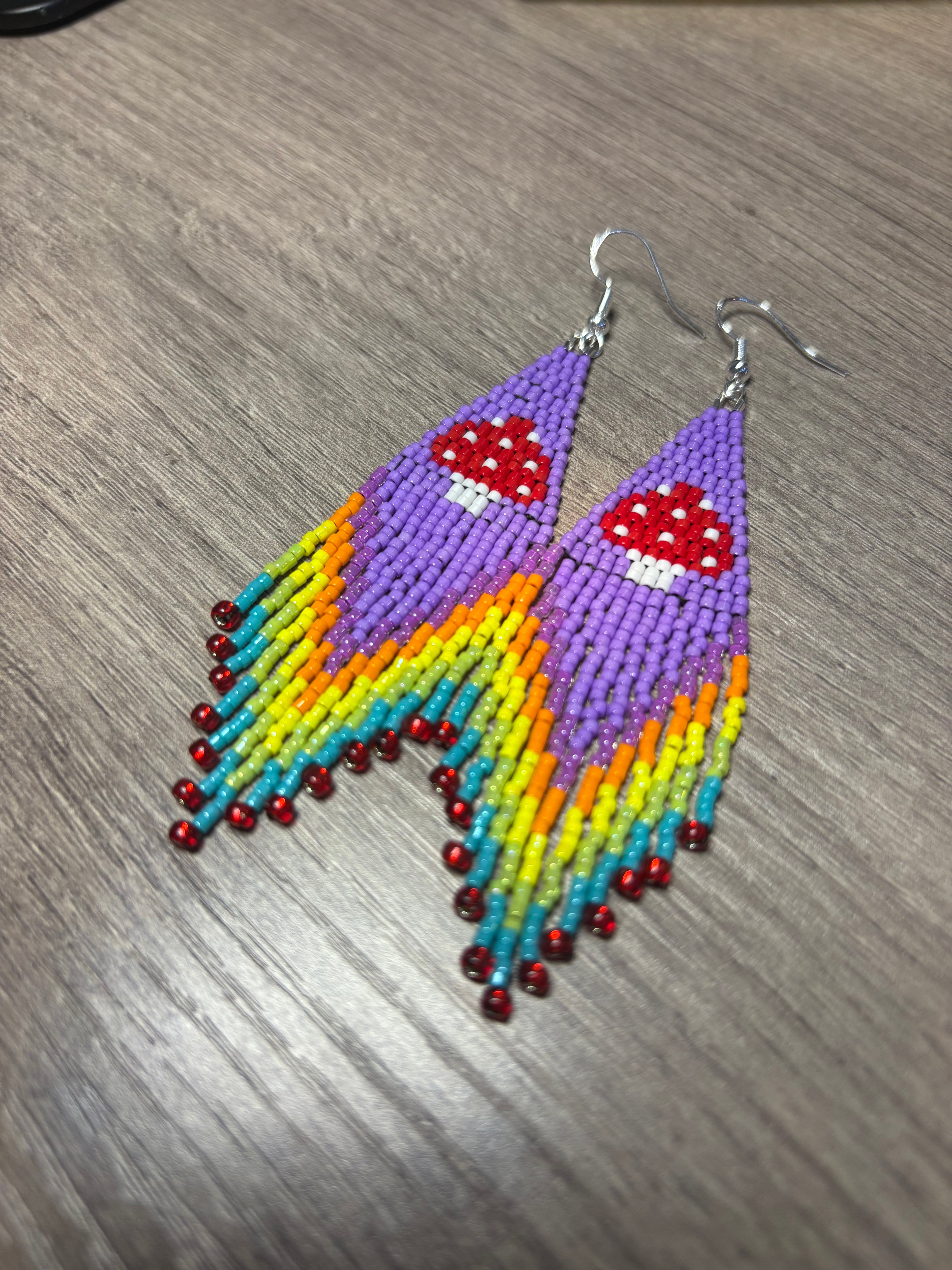 Mushroom Rainbow fringe earrings