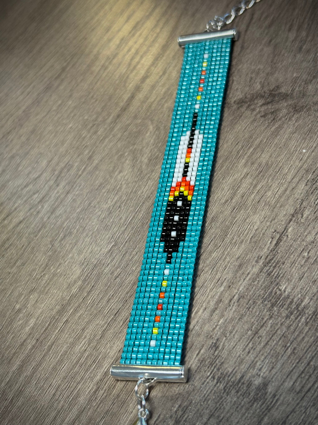 Spirit Bird beaded bracelet angled view