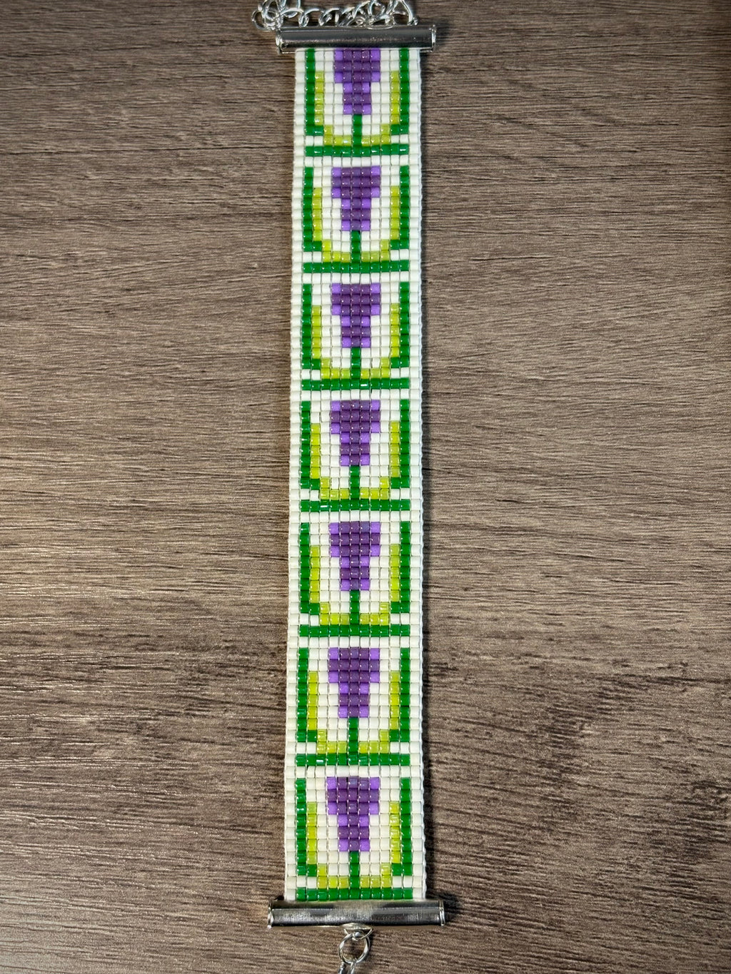 Scottish Thistle beaded bracelet front view