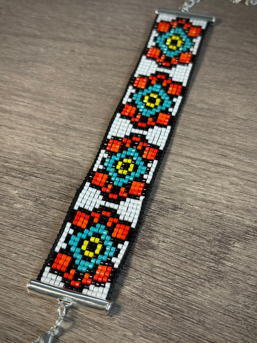 Geometric Floral beaded bracelet angled view